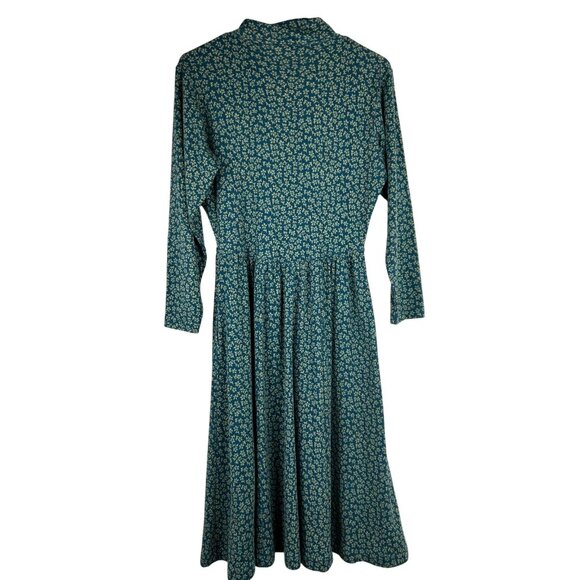 VTG LL Bean Girls Small Long Sleeve Midi Dress Green Floral Side Pockets - Picture 2 of 16